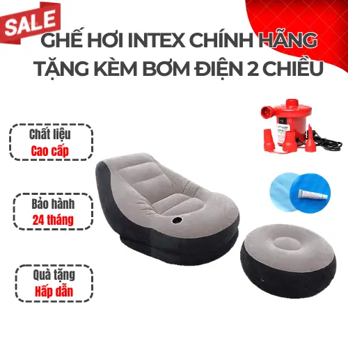 Ghế hơi tựa lưng bọc nhung cao cấp, có đệm hơi lót chân tặng kèm bơm điện