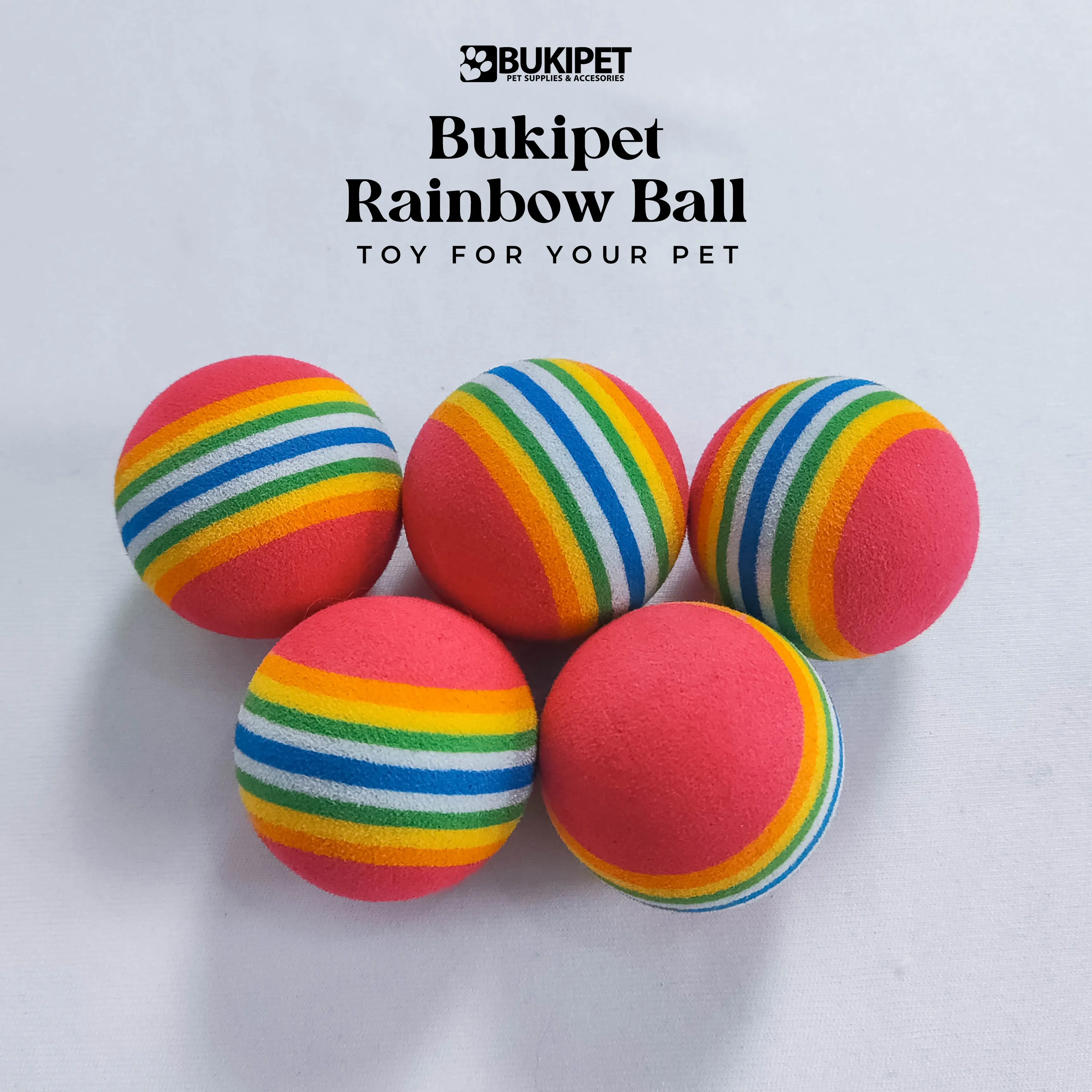 Mainan Bola Kucing Anjing Berwarna Pelangi Elastis - RAINBOW BALL