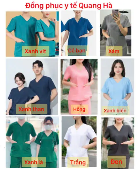 Bộ scrubs màu xanh Cô ban vải lon nhật-cho spa, thẩn mỹ viện, nhà thuoc phòng kham