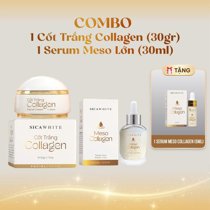 D2 Combo Trắng Da Cốt Trắng Collagen 30gr + Serum Meso Coallgen Lớn 30ml Tặng Serum Meso Nhỏ 5ml - Hỗ Trợ Sáng Hồng Da Hỗ Trợ Đều Màu Da Hỗ Trợ Da Nám Mỏng Yếu