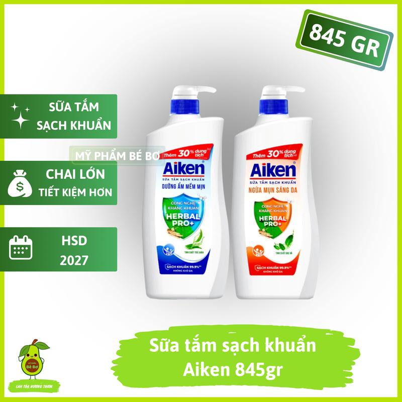 Sữa tắm Aiken 845gr - Sữa tắm sạch khuẩn chiết xuất bạc hà và trà xanh kháng khuẩn khử mùi giảm mồ hôi mềm da dưỡng da