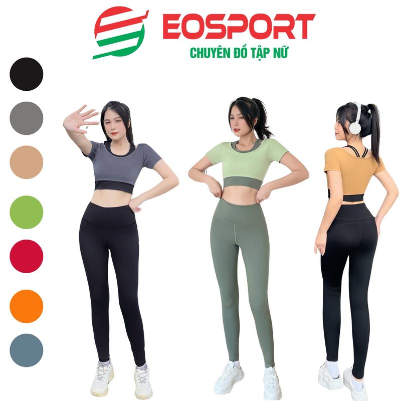Bộ Đồ Tập Gym Yoga Aerobic Nữ Áo Croptop Cộc Tay Kèm Mút Quần Dài Phối Màu Chất Thun Lạnh Co Giãn 4 Chiều D27 Sport Chạy Bộ Tập Thể Dục