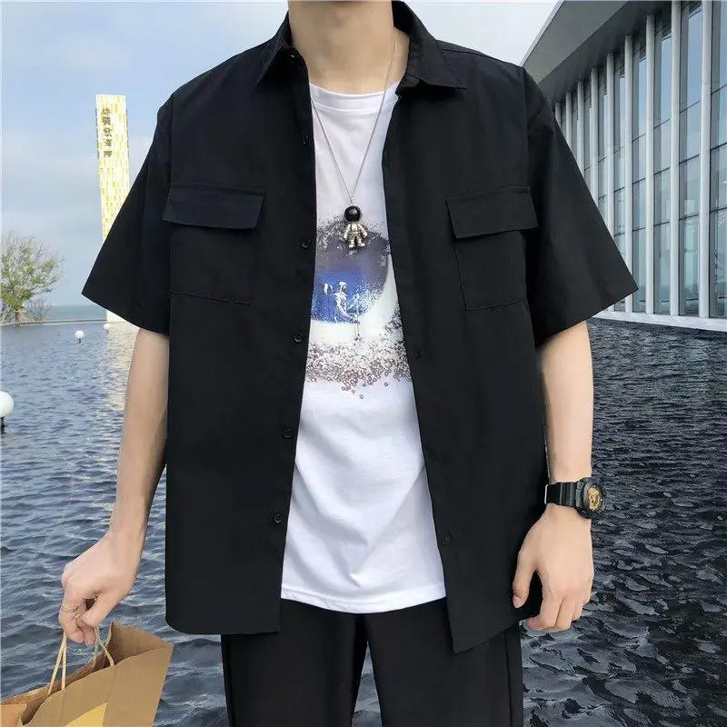 Áo Sơ Mi Nam Ngắn Tay, Phong Cách Hàn Quốc, Áo Khoác Dáng Rộng Thường Ngày Thích Hợp Cho Học Sinh, Áo Mùa Hè ngắn Tay Cho Nam, 2021