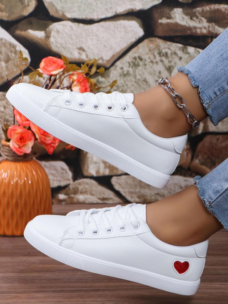 Product Introduction of Women's Fashionable Heart Pattern Lace Up Low Top Sneakers, Casual Comfortable Sports Shoes, Perfect for Students and Outdoor Sports, Girl's Walking Shoes, Footwear, Airport Outfits 2024 19