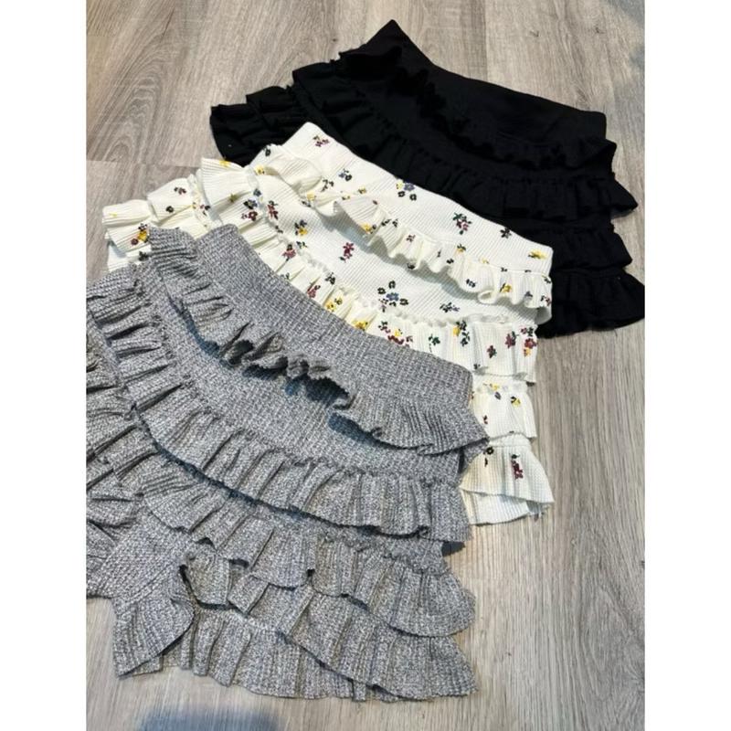 Quần Giả Váy 4 Tầng Dáng Ngắn Lưng Thun Dễ Thương Họa Tiết Nhiều Màu có phối sét áo nơ ren mã tp66p