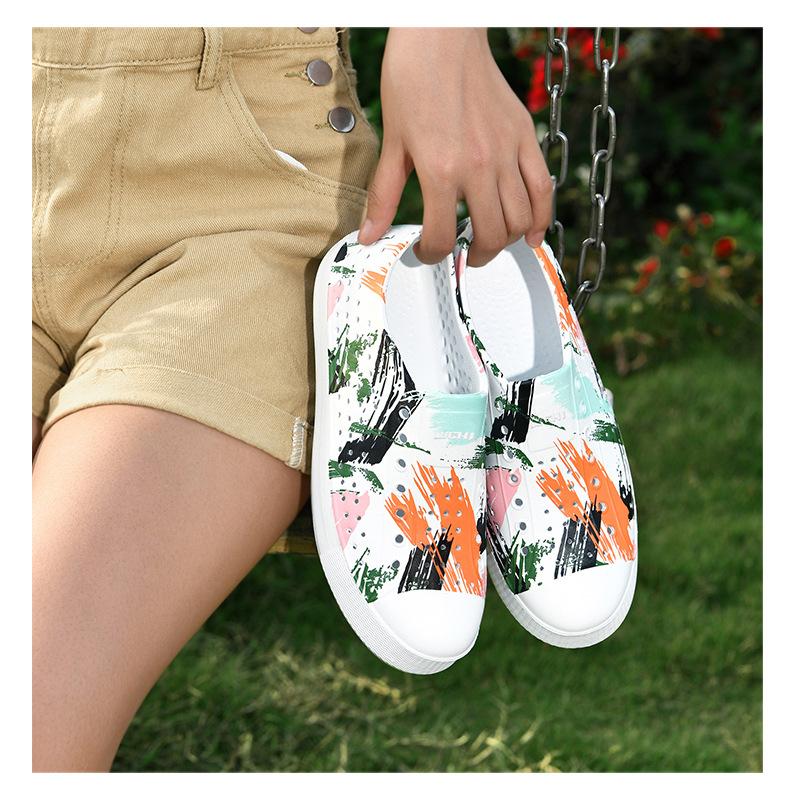 Product Introduction of Summer Couple Men and Women Breathable Knitted Clogs for Baotou Design Waterproof Leisure Beach Sandals Hollow Design Footwear Walking Shoes Comfortable XZ102400A Boy Dance Weight 26