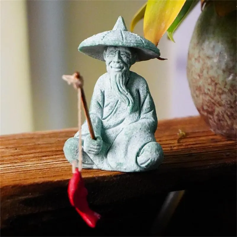 Fisherman Statue Decoration Craft, Creative Sitting Fisherman Statue with Fishing Rod, Home Decor Ornament for Living Room Bedroom Garden Pond 4