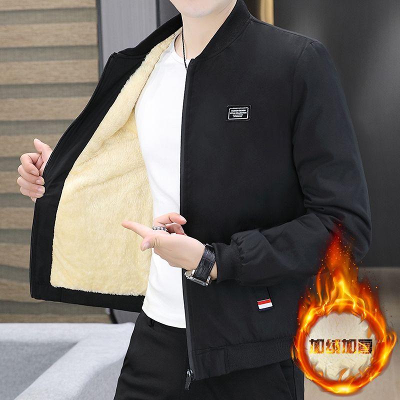Áo Khoác Nam, Lót Lông Cừu, Dày Dặn, Thích Hợp Cho Mùa Thu Và Mùa Đông, Hàng Mới Về, Thời Trang Hàn Quốc Thường Ngày Dáng Ôm, Quần Áo Độn Bông Giữ Nhiệt, Thích Hợp Cho Nam Giới Trẻ Trung Và Trung Niên