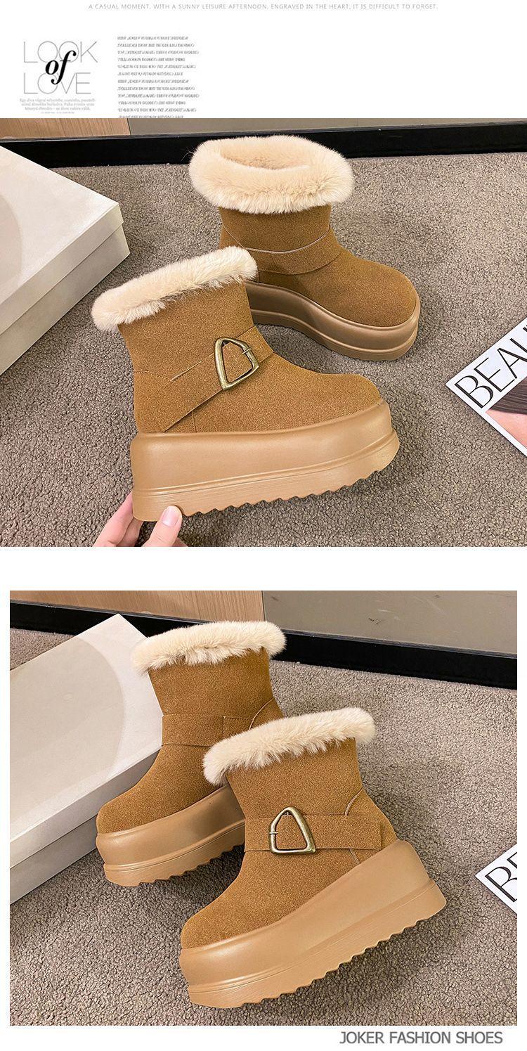 Product Introduction of Platform Height Increasing Snow Boots for Women Versatile Fashion 2023 Winter New Style Chunky Short Boots Cotton Shoes Mid-Calf Boots Trendy Pedal 28