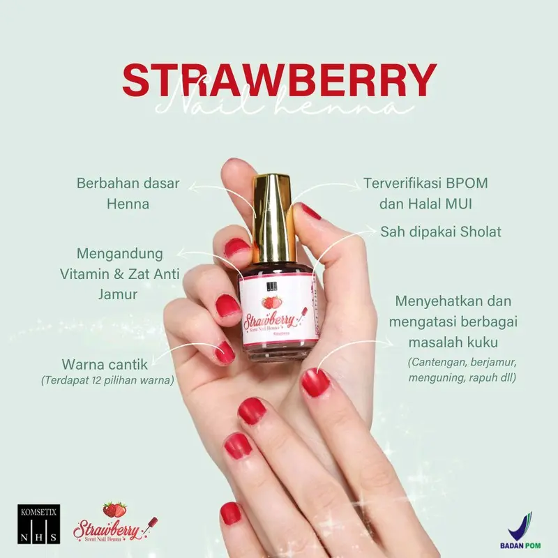 Strawberry Nail Henna (KOMSETIX NHS) Kutek Halal Pertama di indonesia 8