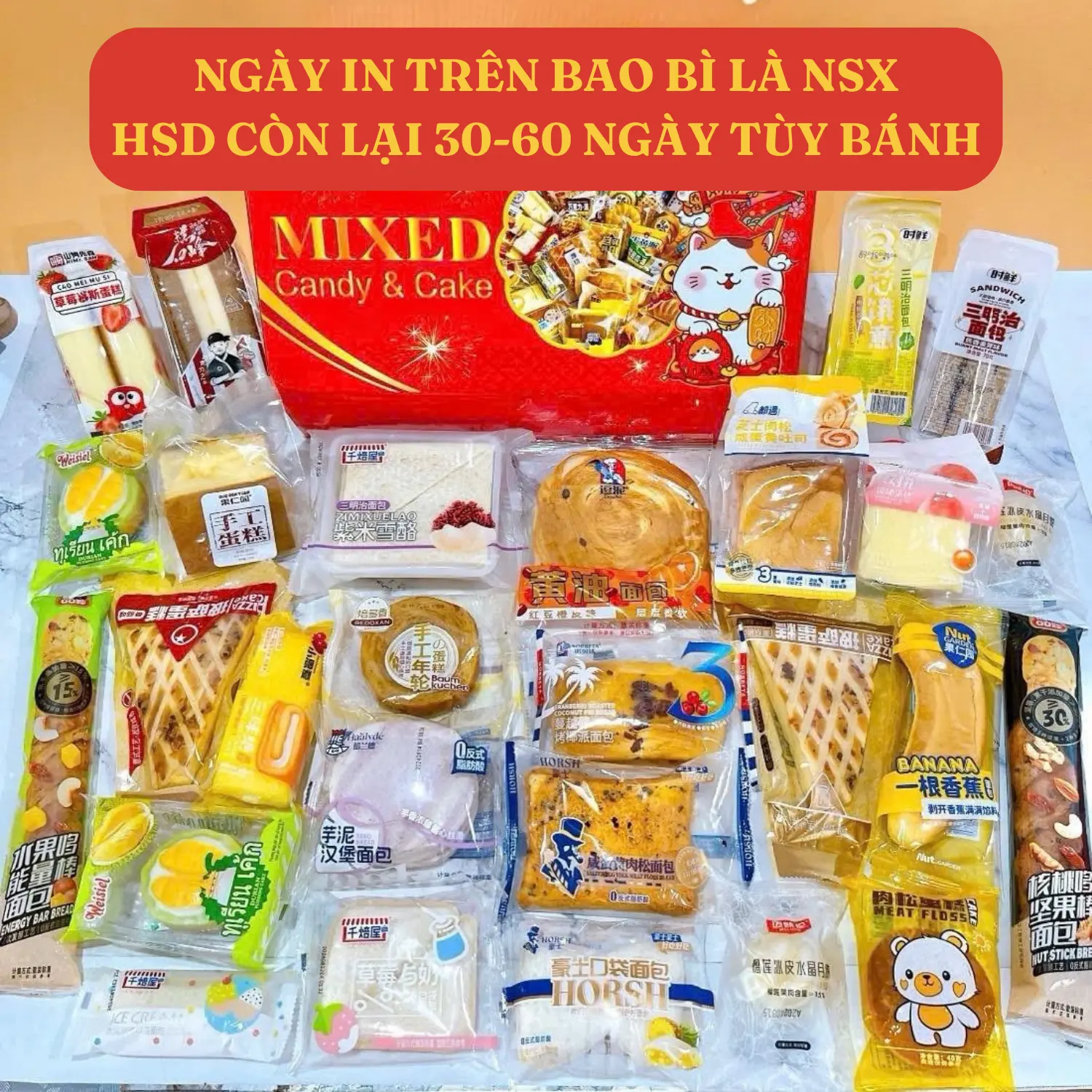 [2,3kg cả thùng | Thường] Bánh Mix Nội Địa Trung, Mix Bánh Bông Lan, Bánh Mì, Mochi, Nhiều Loại Siêu Ngon - NGÀY IN TRÊN BAO BÌ LÀ NSX - Food Cake Thức Ăn Ăn Vặt Snack