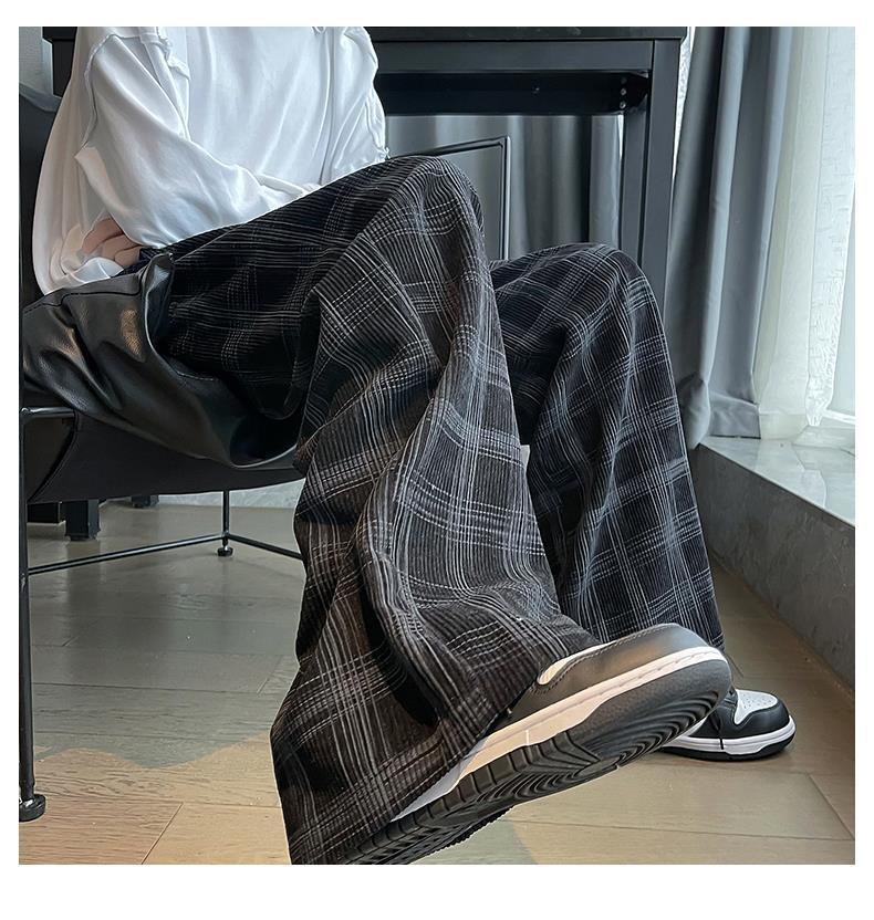 Product Introduction of Quần Kẻ Sọc, Maillard, Dành Cho Nam Giới, Phong Cách Hồng Kông, Bộ Sưu Tập Mùa Thu, Ins Hợp Xu hướng, Thiết Kế Tuyệt Vời, Quần Ống Rộng Thẳng, Dáng Rộng Vừa Vặn, Quần Thể Thao Thường Ngày 7