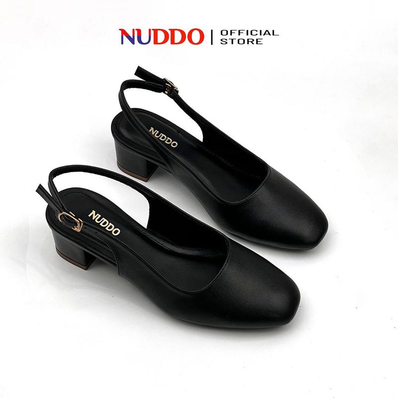  Giày cao gót nữ 3 phân mũi vuông gót vuông đế thấp dáng slingback phối dây sau bít mũi sang trọng da mềm Nuddo_N706 Shoes DéP 