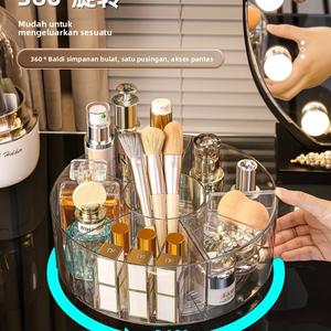 Penyusun Solek Berputar Desktop dengan Pembayang Mata Gincu Tiub Penyimpanan Berus Mekap Petak Lutsinar Rak Penyimpanan Kotak Boleh Diputar untuk Belajar Makeup Supplies