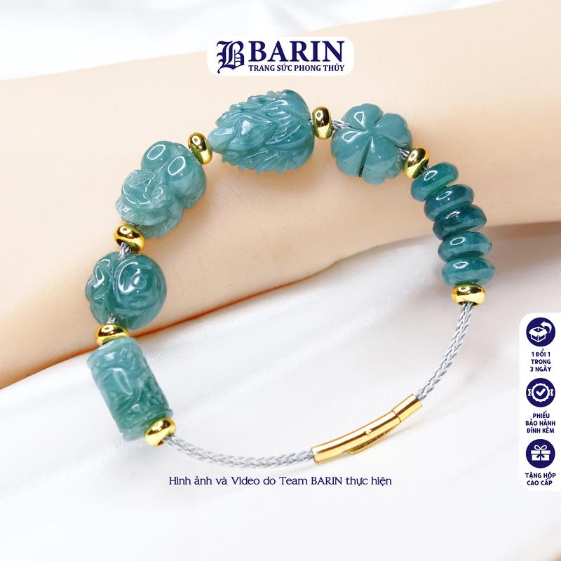 Vòng tay 6 charm lam A ngũ điếu cỏ bốn lá hồ ly tỳ hưu lu thống túi tiền cầu bình an may mắn hợp tất cả mệnh BARIN