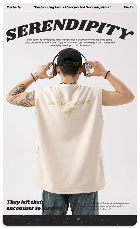 Product Introduction of Lotin Suede Thin Sports Vest Men's 2024 Summer New Sleeveless T-shirt American Letter Printed Casual Waistcoat 2