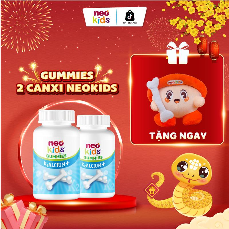 Combo 2 hộp Viên nhai Canxi Neo Kids vị sữa chua bổ sung Canxi, Vitamin D3, K2, MK7 giúp hỗ trợ tăng chiều cao, phát triển xương và răng cho bé yêu