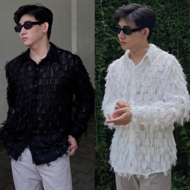 Áo Sơ Mi Phối Lông Vũ Tay Dài Unisex Phù hợp đi Đám Tiệc Sự Kiện Mr Smile 99 Shop SM108