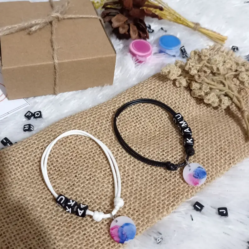 ( 2 pcs free Box + Cat) Gelang Couple Mewarnai Gelang Sidik Jari Terlaris Tali Bracelets 5