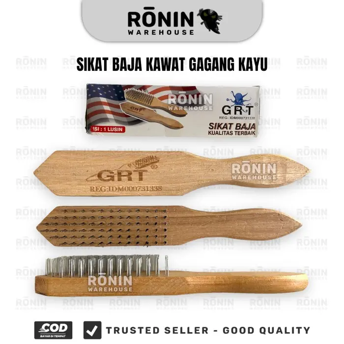 GRT Sikat Baja Kawat Gagang Kayu 6 Baris Stainless Stainless
