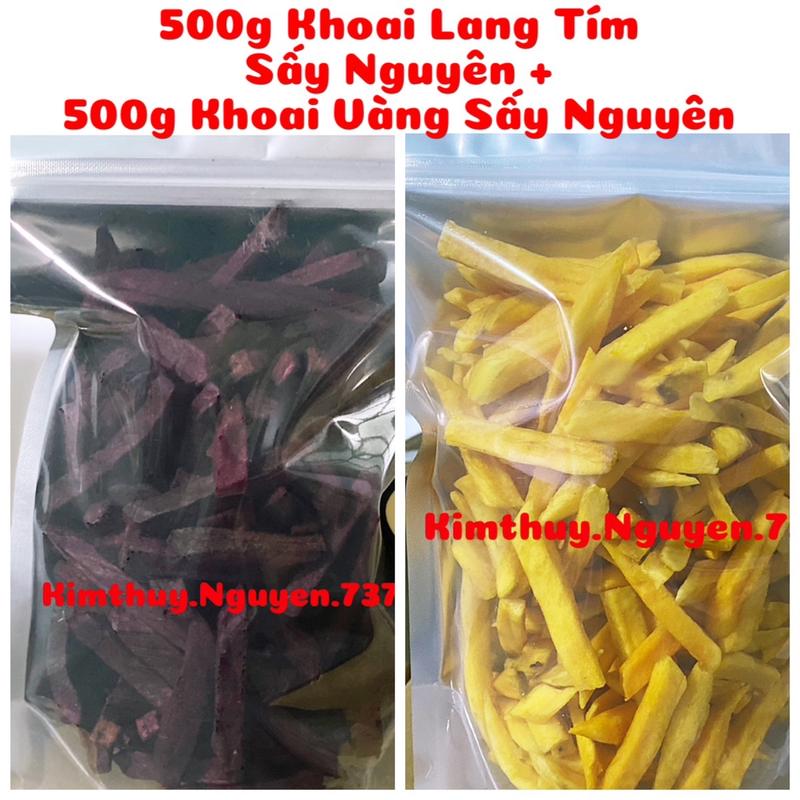 Combo 2 Túi (1Kg) : 1 Túi Khoai Lang Vàng Sấy Khô + 1 Túi Khoai Lang Tím Sấy Khô - đóng gói bằng túi zipper bạc