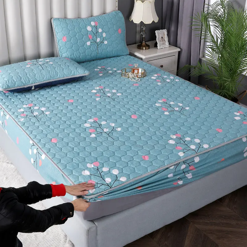 [30 Days Hot Sale 3491 Pieces] Four Seasons Quilted Mattress Cover Single Piece Thickened Bedspread Non-Slip Fixed Mattress Cover Simmons Protector Full Wrap Cover