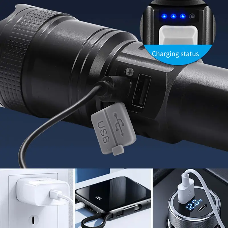 Rechargeable Flashlight, 1/2/4 Counts 12000 Lumens LED Flashlight, Adjustable High Brightness Flashlight, Portable Lighting for Camping, Outdoor Activities Long Distance 7