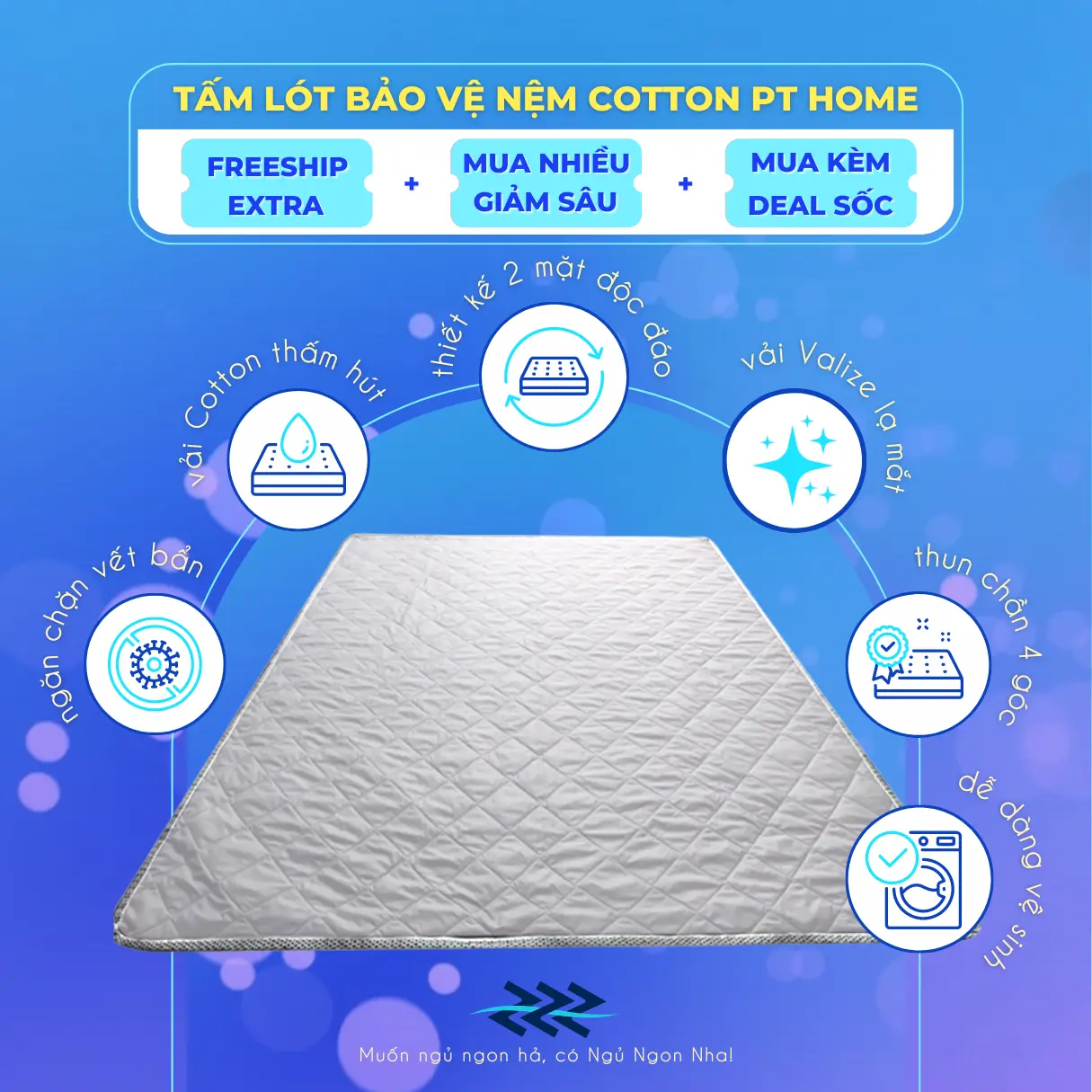 Tấm lót bảo vệ nệm Cotton mềm mại thông thoáng có thun ràng - Đủ kích thước - Màu trắng hoặc xám