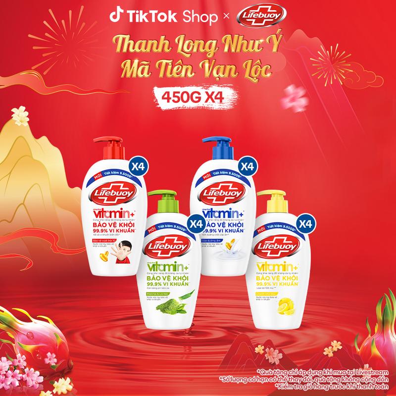  Combo 4 Nước Rửa Tay Lifebuoy Công thức Vitamin+ Chai 450g x4  1  