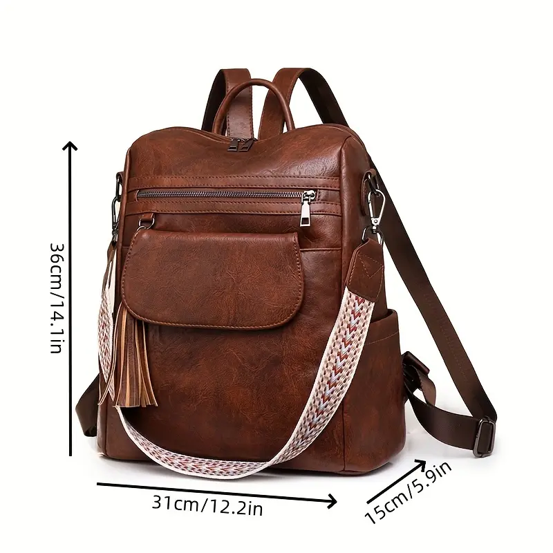Women'S Large Capacity Retro Backpack - Black with Tassel Accents, Adjustable Strap, Zipper Closure, Casual Style, Movie-Themed Design, Casual Backpack |     Movieinspired Backpack |     Durable Backpack 1