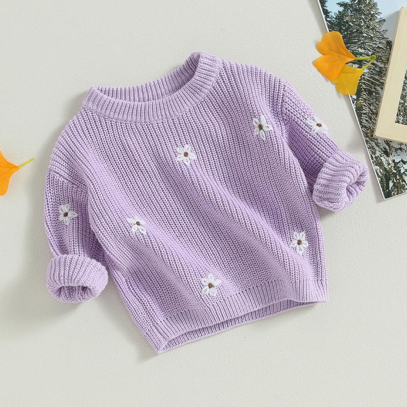 Baby Girl Sweater, Long Sleeve Crew Neck Flower Winter Warm Knit Pullover Sweater Infant Clothes 2