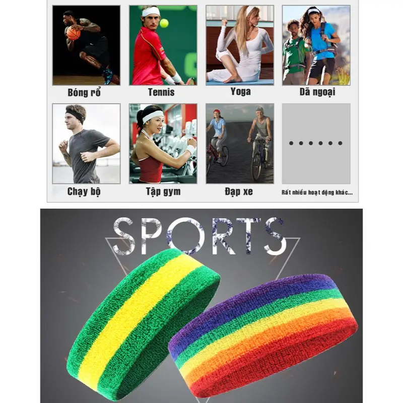 COMBO Băng Đô + Băng Đeo Cổ Tay Thể Thao Thấm Chặn Mồ Hôi Nam Nữ Chơi Bóng Rổ Đá Banh Tennis Cầu Lông Chạy Bộ ECO SPORT 7