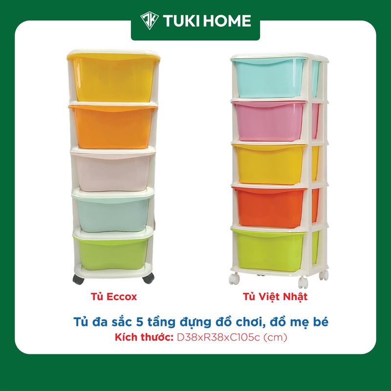 Tủ nhựa đa sắc ngăn kéo 5 tầng có bánh xe đựnġ đồ chơi, quần áo hàng tiện ích