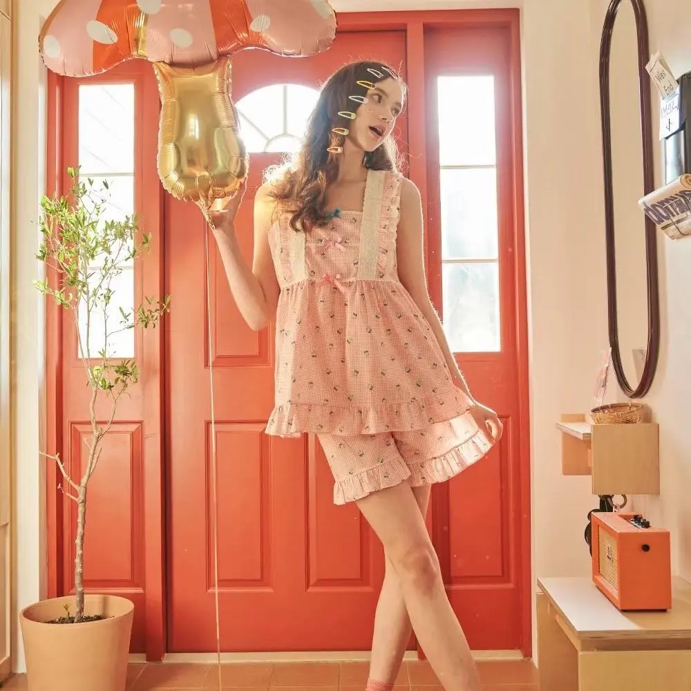 Bộ ngủ nữ hồng caro hoa Ullala Ruby cotton