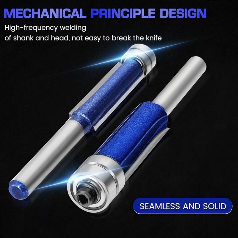 4PC Straight Router Bits1/4 Inch Shank,Bottom Top Bearing Flush Trim Router Bit Set Flush Cut Router Bit for Woodworking 3