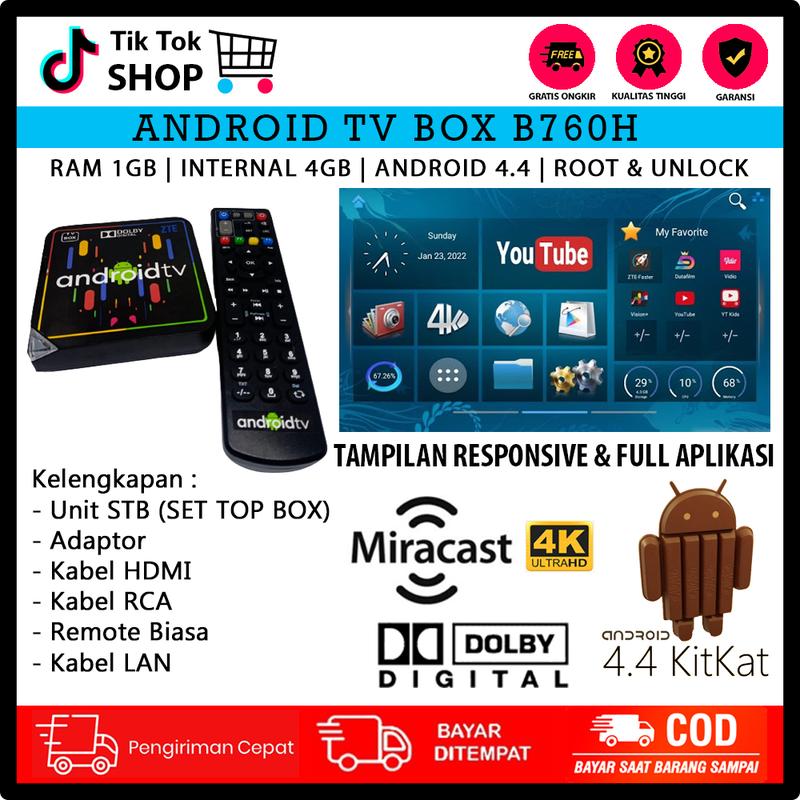 Android TV Box B760H / RAM 1GB / ROOM 4GB / OS 4.4 / FULL CHANNEL / HDMI / RCA / USB 0