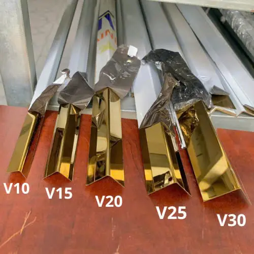 Nẹp V inox Vàng gương, hàng 4zem, dùng ốp góc tường, góc cột, kết thúc sàn, Nẹp V inox giá rẻ