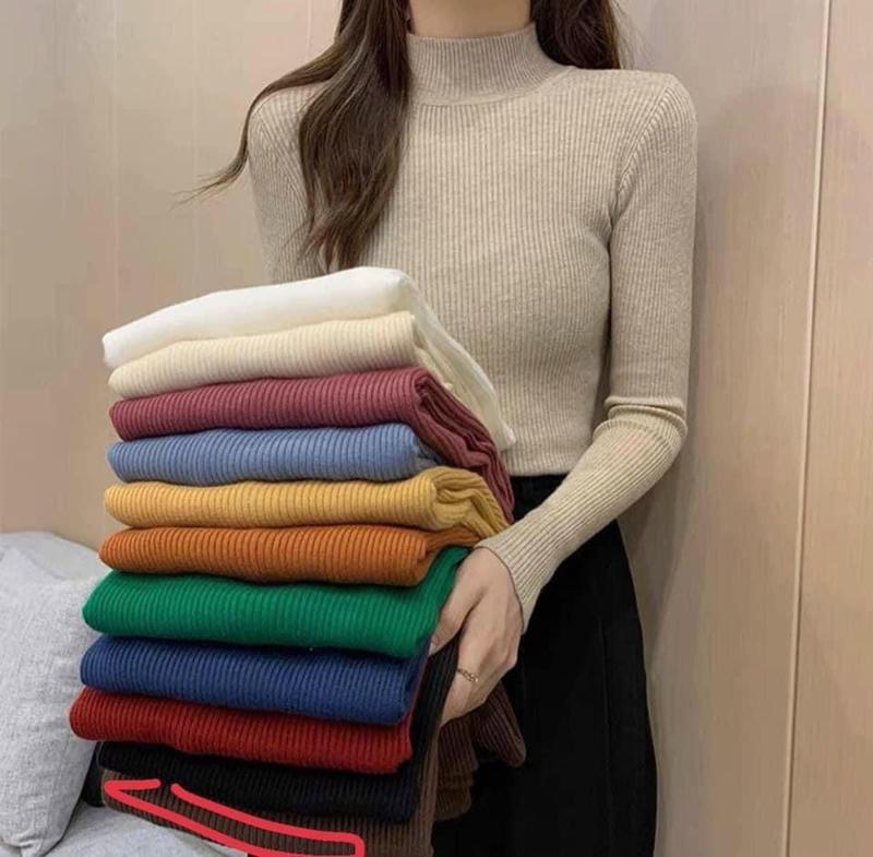 Áo len tăm cổ 3p hàng QC 10 màu. Top Nữ Women aolen