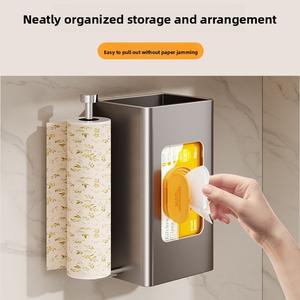 Designer Pick Kitchen Paper Towel Holder No-Drill Wall-Mounted Wet Wipe Box Tissue Box Cloth Cling Film Roll Paper Rack Storage Organizer