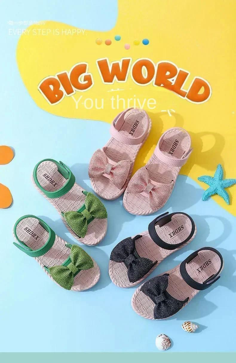 Product Introduction of Sandal Musim Panas untuk Kanak-kanak Perempuan, Tapak Lembut, Serba guna, Warna Pepejal, Gaya Korea, Kasut Puteri Manis, dengan Ikatan bentuk rama-rama, Tidak licin, Sesuai untuk Pantai, Kasut Kanak-kanak 13
