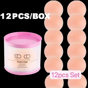 SWEETRIP 12 buah / Kotak Silicone Backless Bra / Wings Bra / Nu Bra / Invisible Bra / Nipple Silicone Pad Bra Tempel Import Premium Nipple pad silicone reusable Bra  Nipple Cover Silicone Pad Penutup Puting tempel silikon Penutup puting payudara