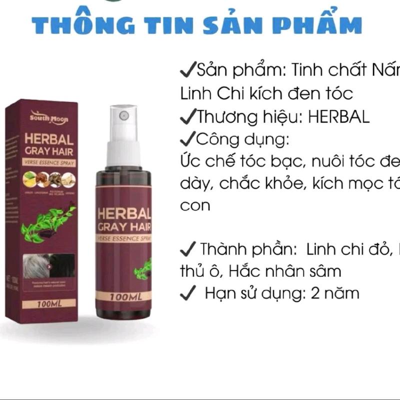 Xịt đen tóc Herbal, tinh chất linh chi đen tóc Herbal, Herbal gray hair, serum phủ bạc làm đen tóc an toàn 100ml