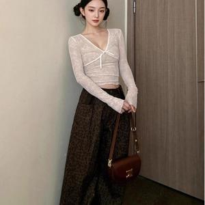 Áo Ren Dài Tay Nữ Đầu Thu, Trong Suốt, Sang Trọng, Thanh Lịch, Cổ Chữ V, Ôm Dáng, Áo Nhỏ Tinh Tế.