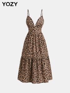 YOZY Women's Leopard Print Cami Dress, Casual Fashion Sleeveless Dress for Daily Outdoor Wear, Women Dress for Summer