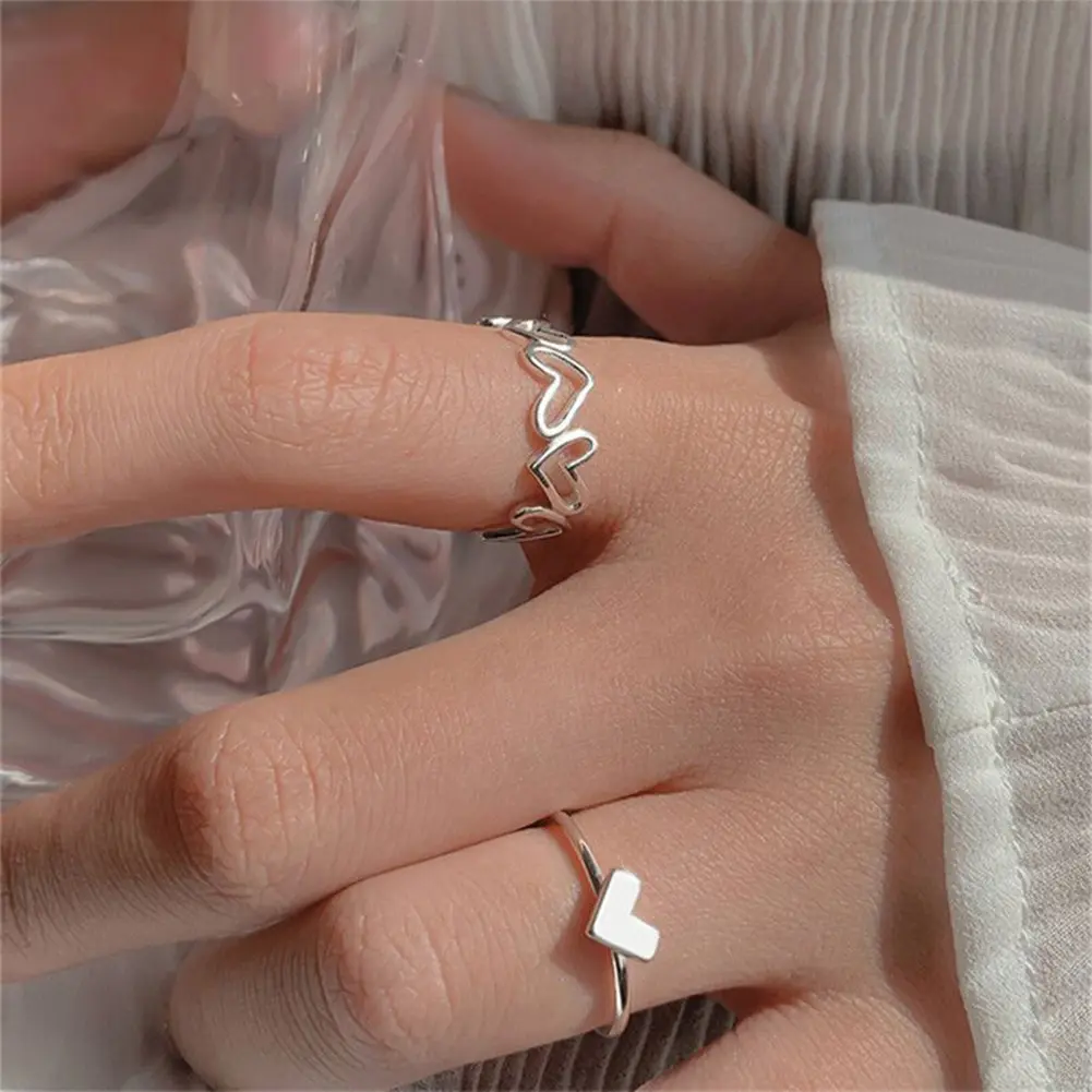 Nhẫn Tình Yêu Rỗng, 2 Cái / bộ, Thích Hợp Cá Nhân Hóa, Nhẫn Hợp Kim Đơn Giản Có Thể Điều Chỉnh, Phụ Kiện # 446294