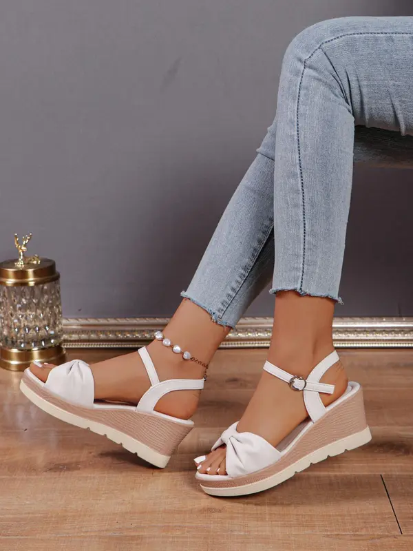 Women's Fashionable Plain Color Wedge Sandals, Casual Comfortable Platform Sandals for Summer, Female All-match Round Toe Shoes for Daily Wear, Girl 0