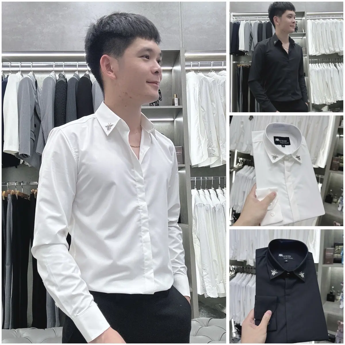 Áo sơ mi nam Luxury cổ gắn ong