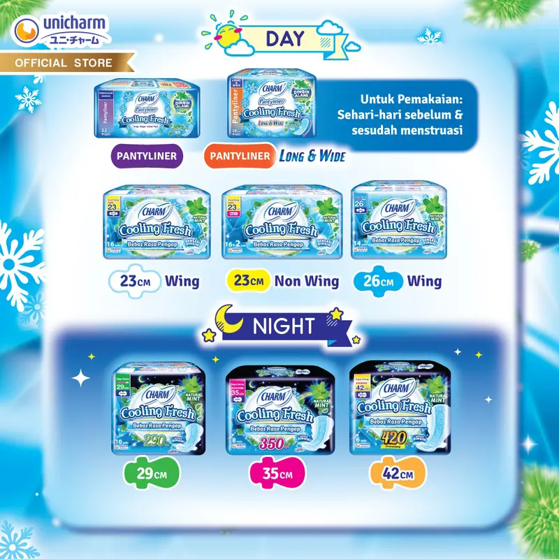 Charm Pembalut Cooling Fresh Wing Long 26cm 13 pads - 3 packs 3