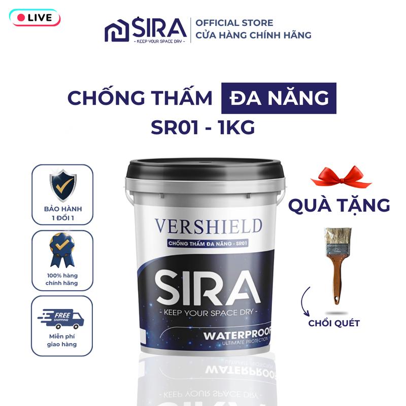 Livestream [1KG] Sơn chống thấm SIRA - Đa năng SR01 - Sơn chống thấm sàn mái, tường trong, trần nhà, bể nước, gạch men