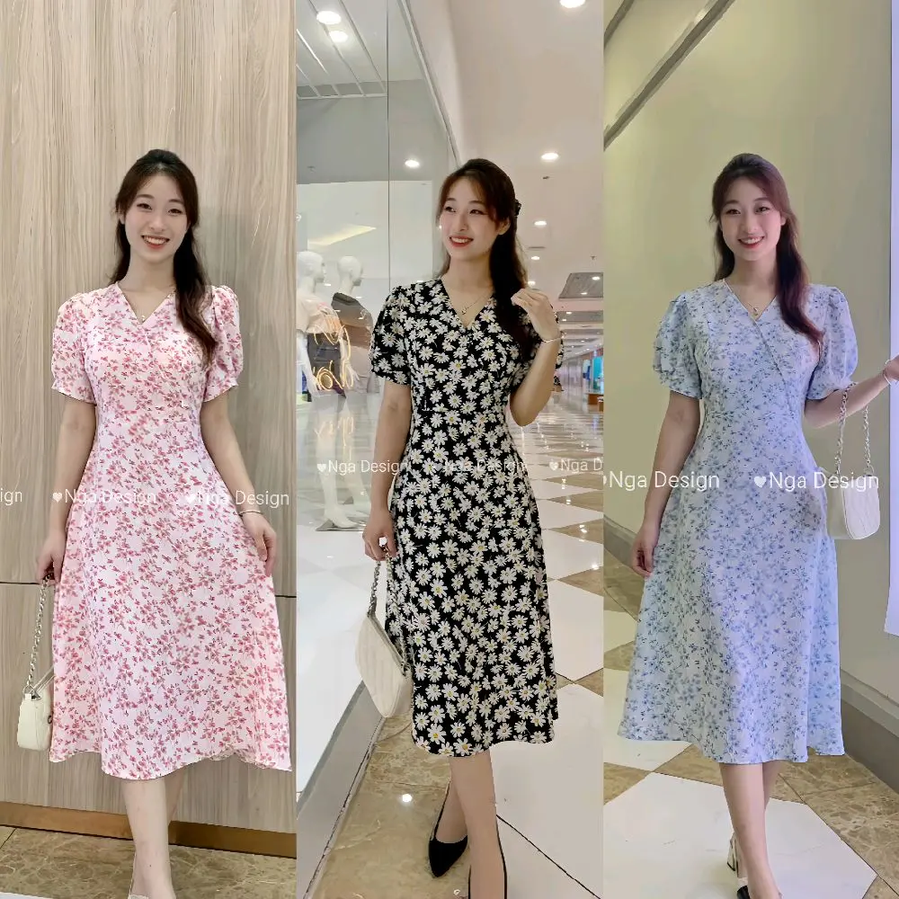 ND61 Nga Design váy cho con bú chất liệu lụa Hàn trẻ trung che bụng nhiều màu
